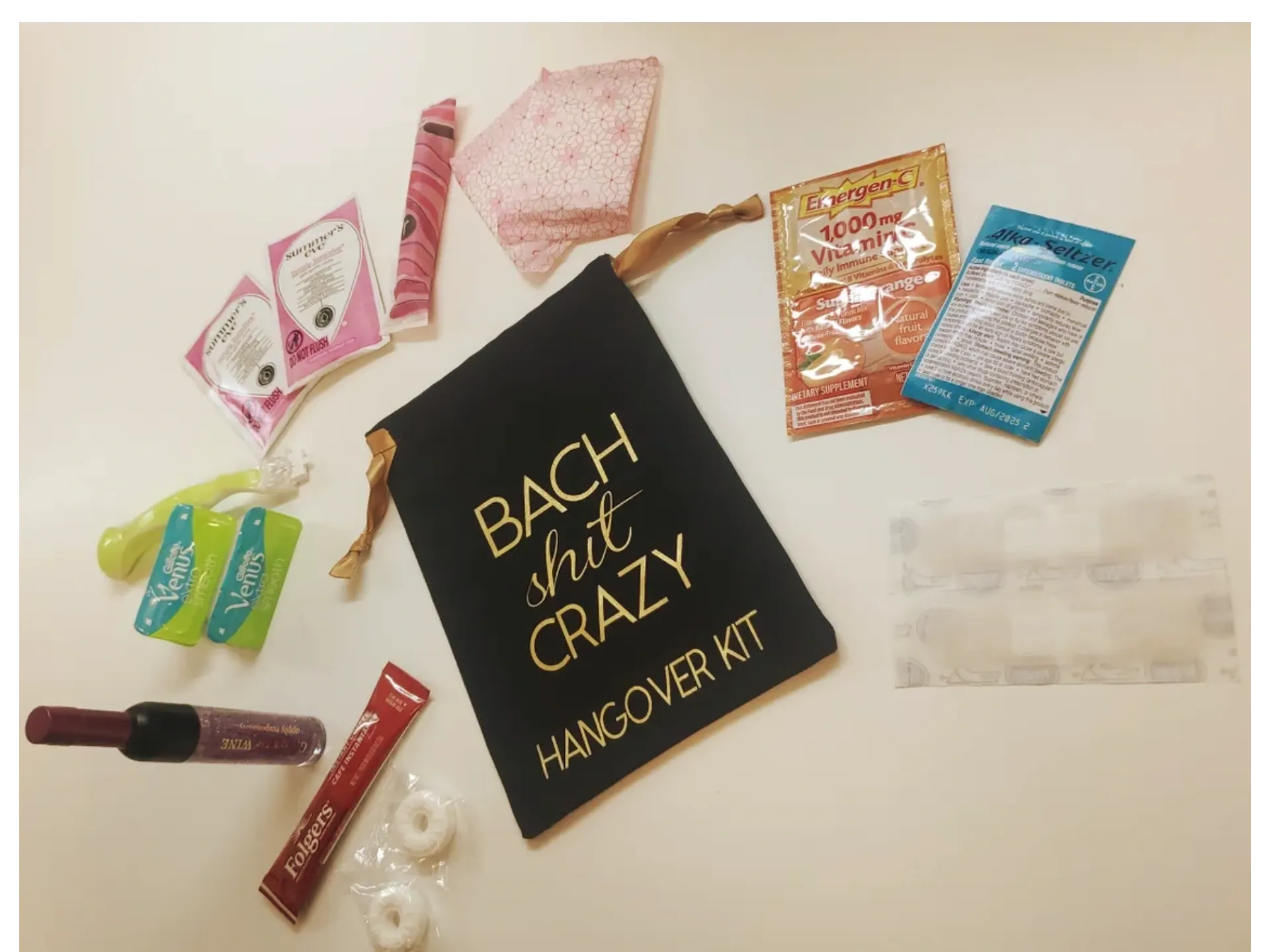 Beach Babe set with monokini swimsuit, beach mat, and drink pouches