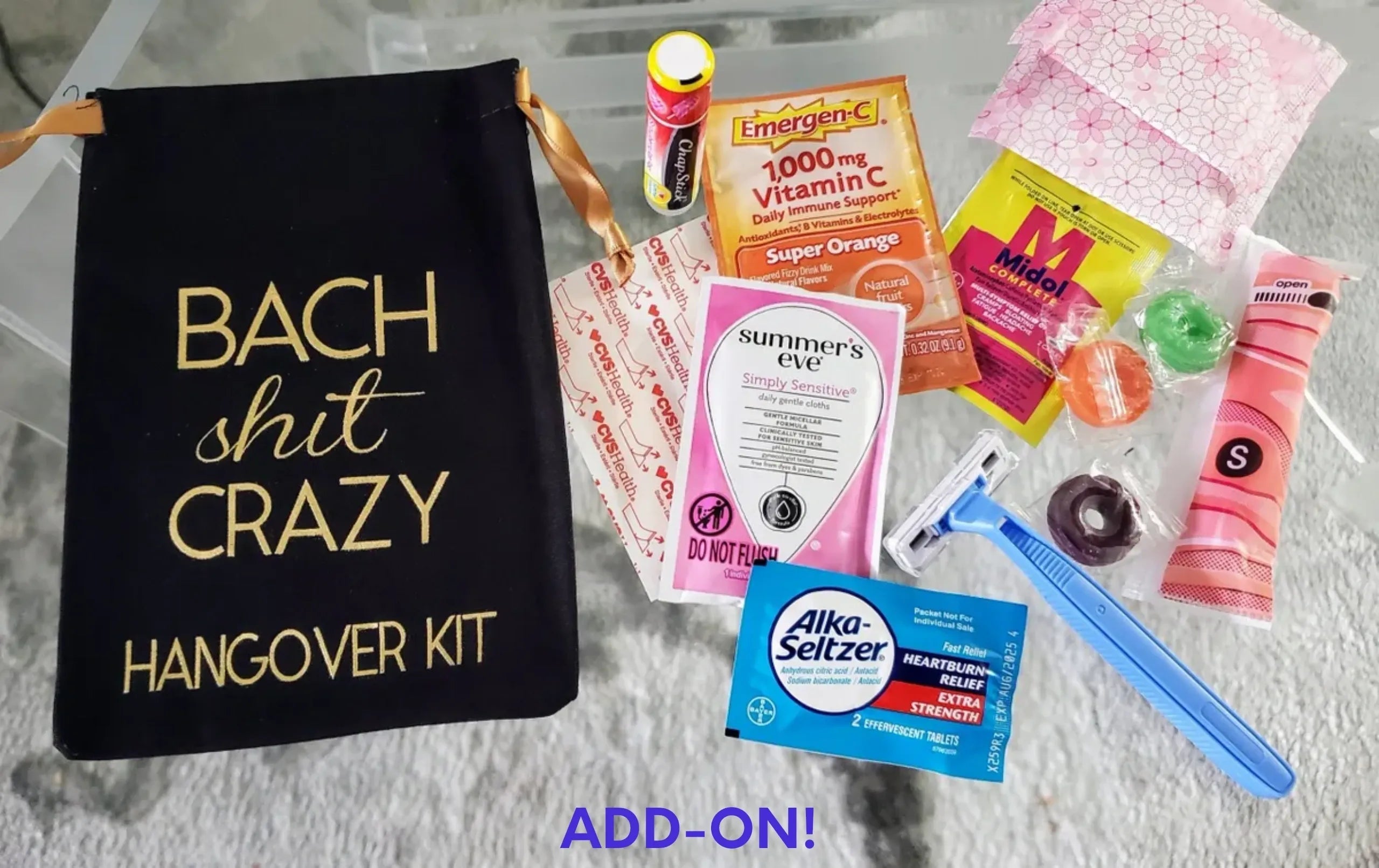 Beach Babe set with monokini swimsuit, beach mat, and drink pouches