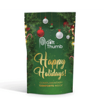 Holiday-themed guest essentials pouch with slippers and toiletries