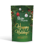Holiday-themed guest essentials pouch with slippers and toiletries