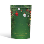 Holiday-themed guest essentials pouch with slippers and toiletries