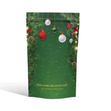 Holiday-themed guest essentials pouch with slippers and toiletries